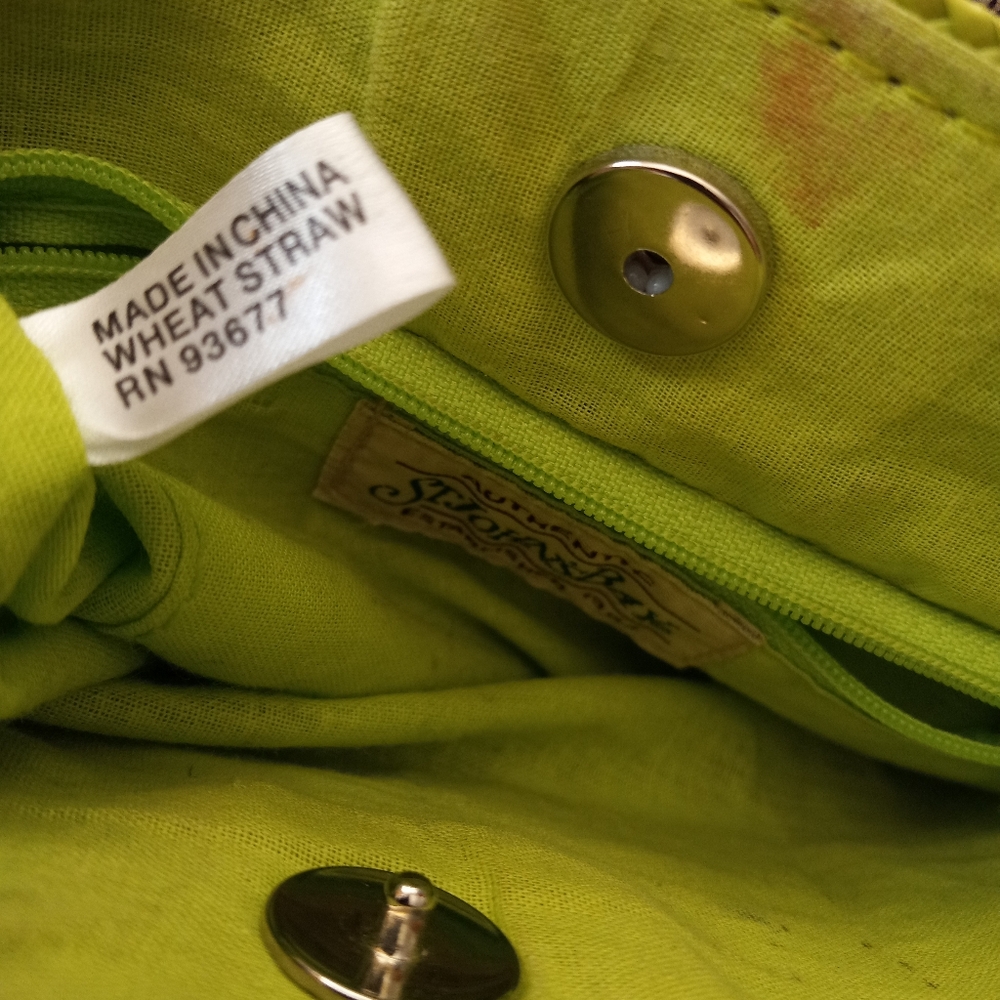 Vintage Y2K Lime Green Straw & Bamboo Handbag - Picture 5 of 8